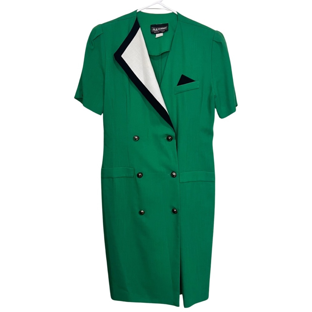 Vintage 80s Green Short Sleeve Dress
